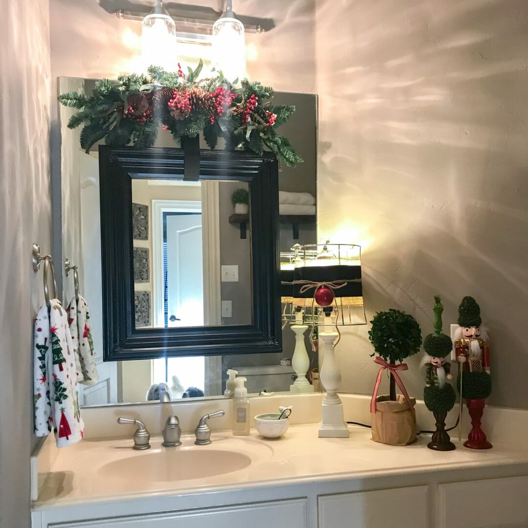 Bathroom counter with Christmas decor