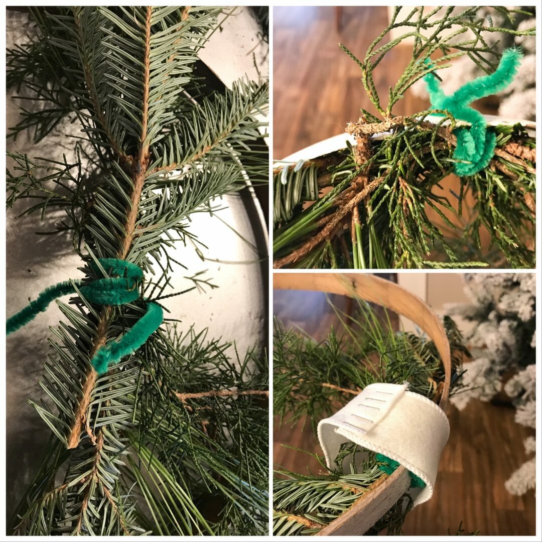 Collage of repurposed Christmas wreath