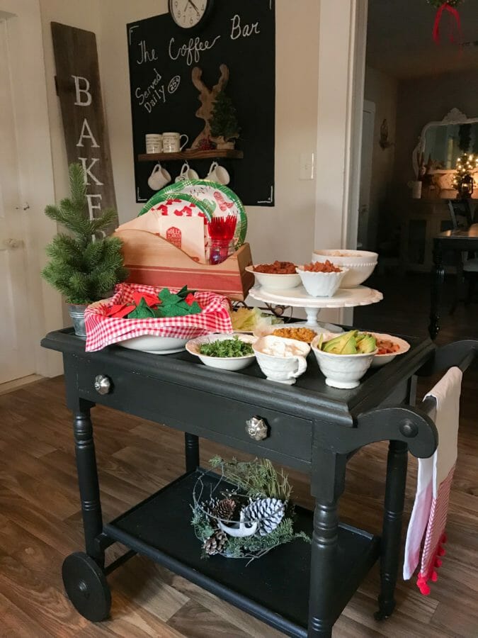 tea cart with nacho food bar