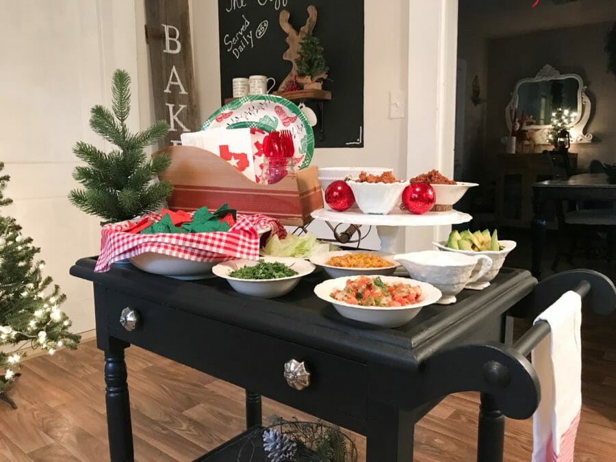 tea cart with nacho bar and decor