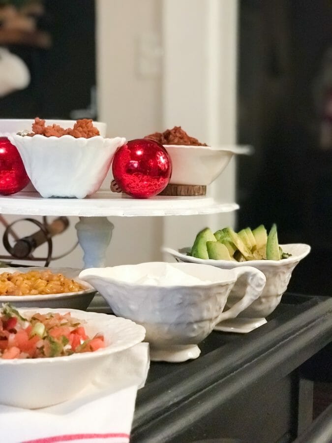 vintage cream and sugar bowls used for nacho bar