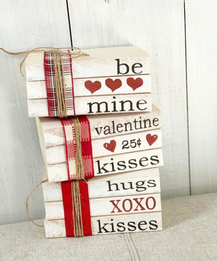 stamped books and valentine ribbon