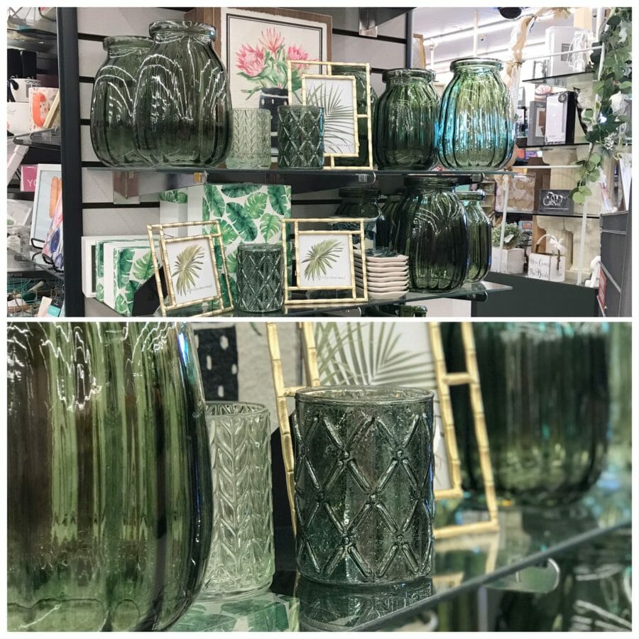 green vases and frames