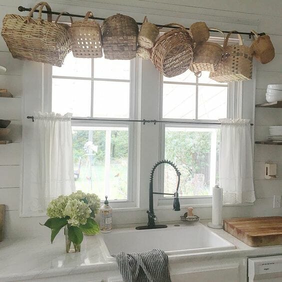 baskets hanging over window