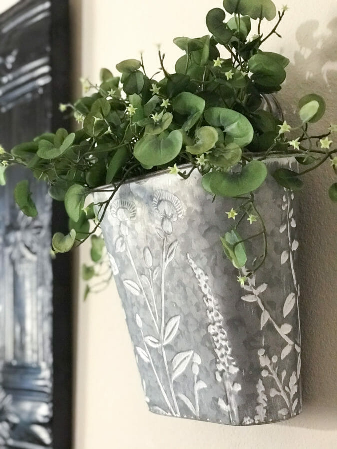 galvanized bucket with greenery bushel