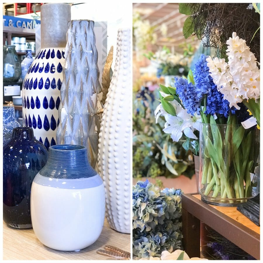 blue and white vases and florals