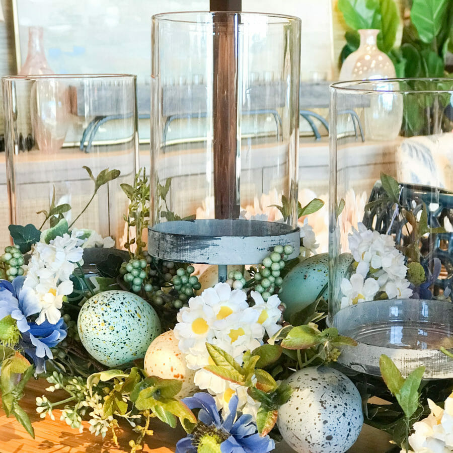 floral centerpiece with candles