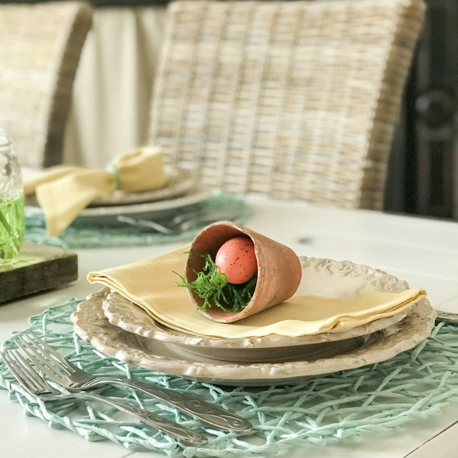 Place Setting with clay pot and egg