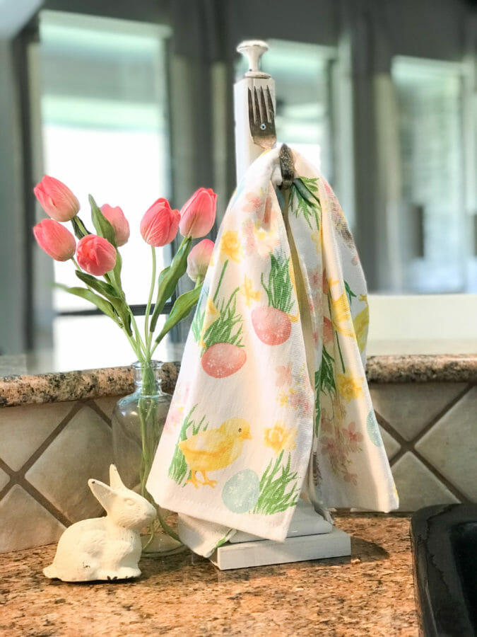 spring towel with tulips and bunny