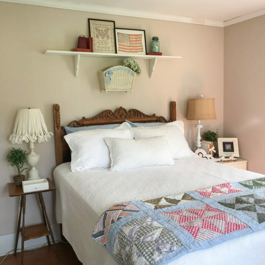 Farmhouse style bedroom with patriotic decor