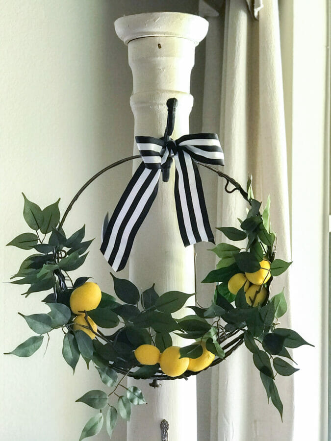 lemon wreath hanging on column