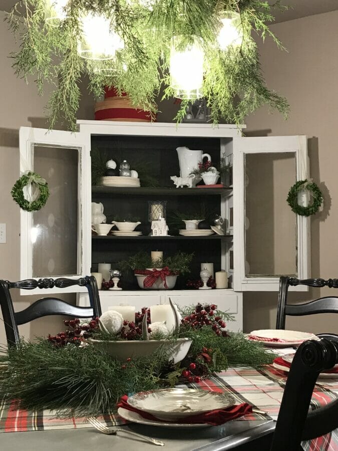 Farmhouse Christmas dining hutch