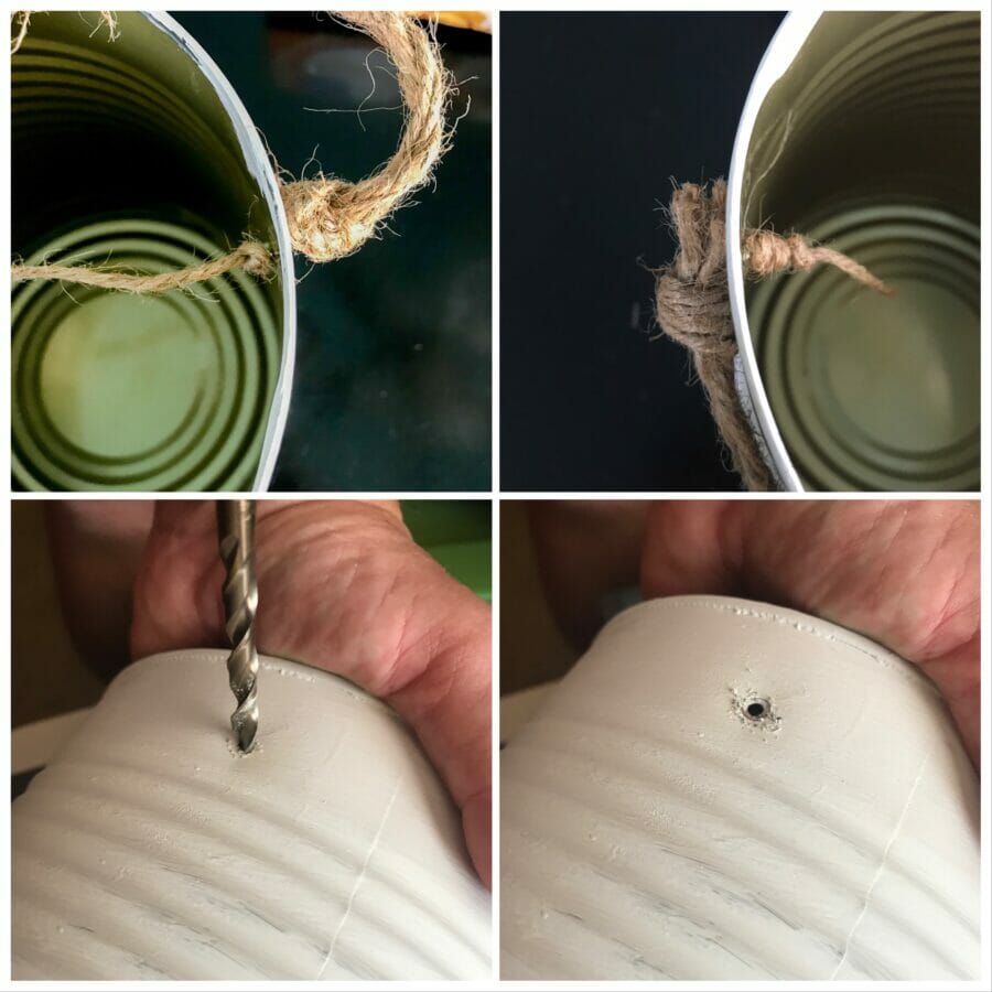 collage of holes and handle in bean can