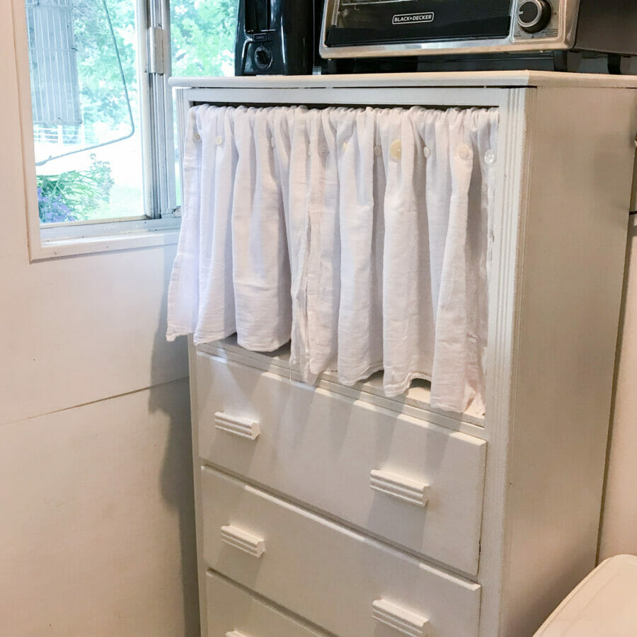 chest of drawers with farmhouse cafe curtain