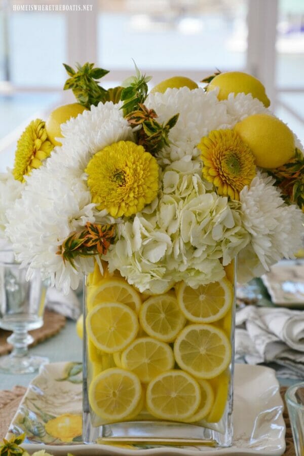 lemons in glass vase