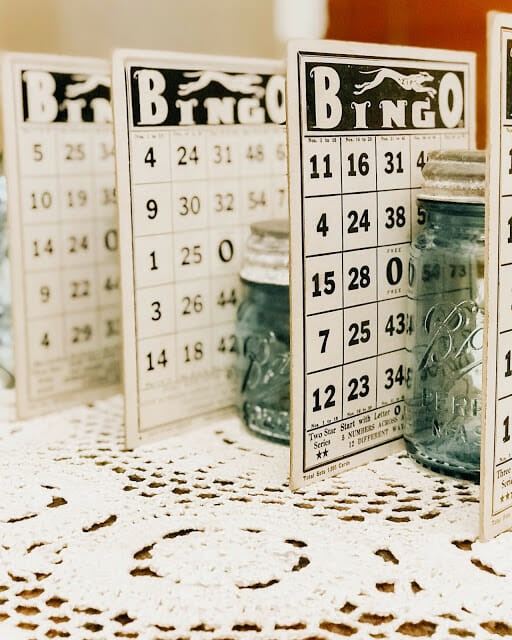bingo cards with mason jars