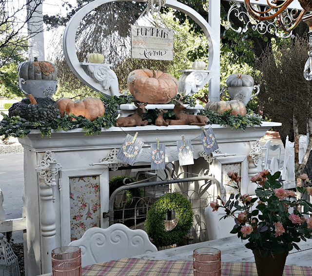 shabby chic fall mantel and outdoor decor