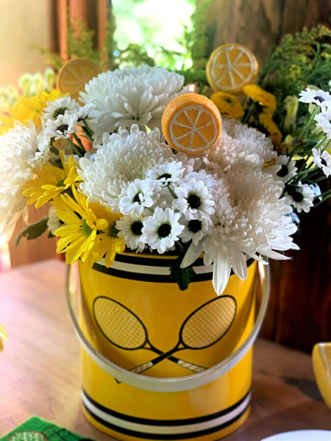 tennis ice bucket with flowers