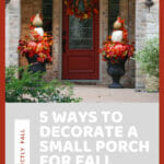 Fall front porch with urns Pinterest graphic
