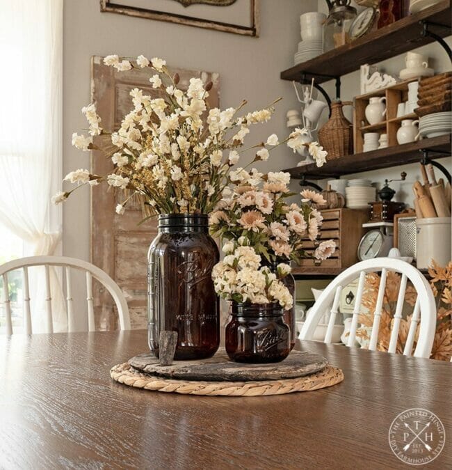 amber mason jar centerpiece