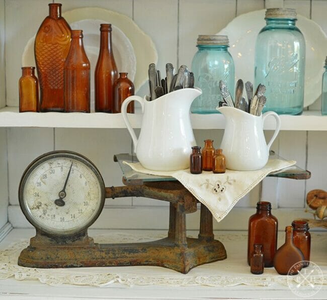 vintage scale with old bottles and jars