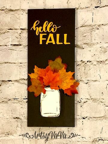 hello fall sign with leaves