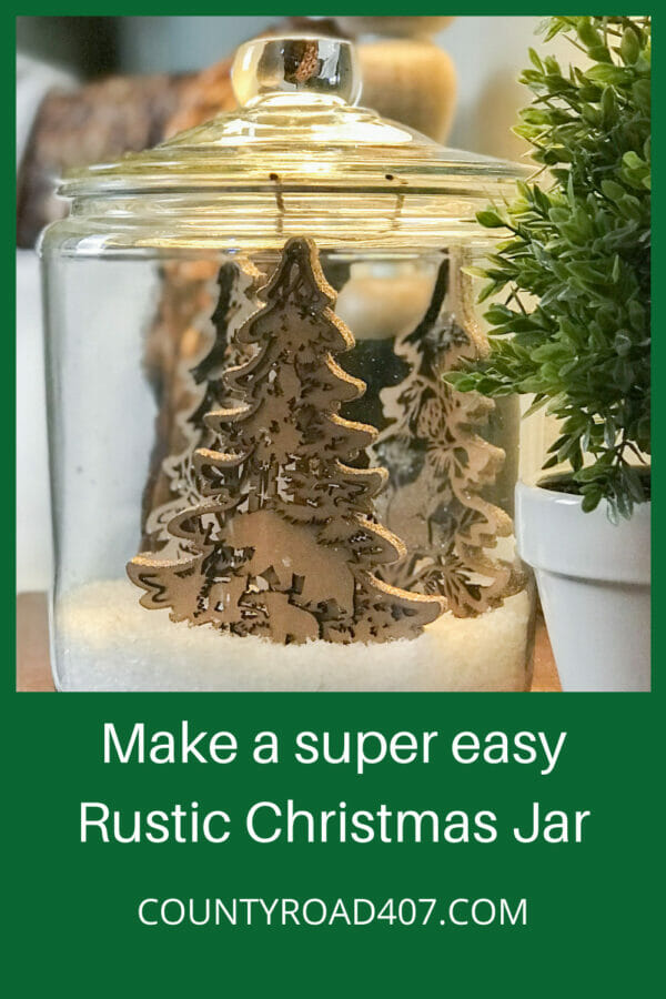 Rustic ornaments in glass jar pinterest graphic