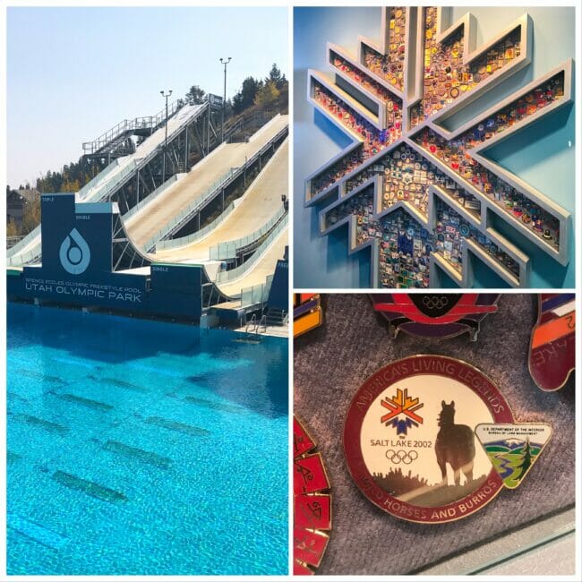 collage of Olympic park with buttons and ramps into pool