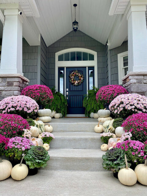 purple and white fall porch