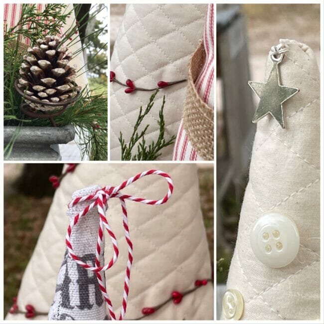 collage of details on fabric trees