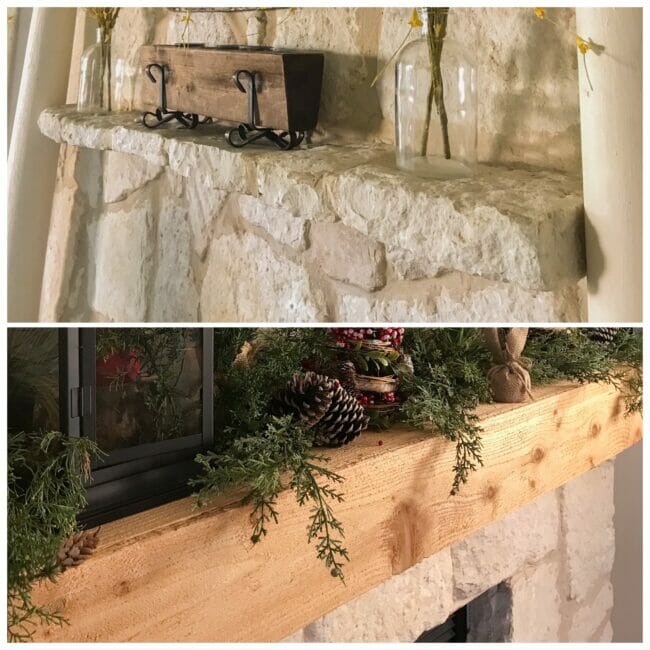 before and after stone mantel