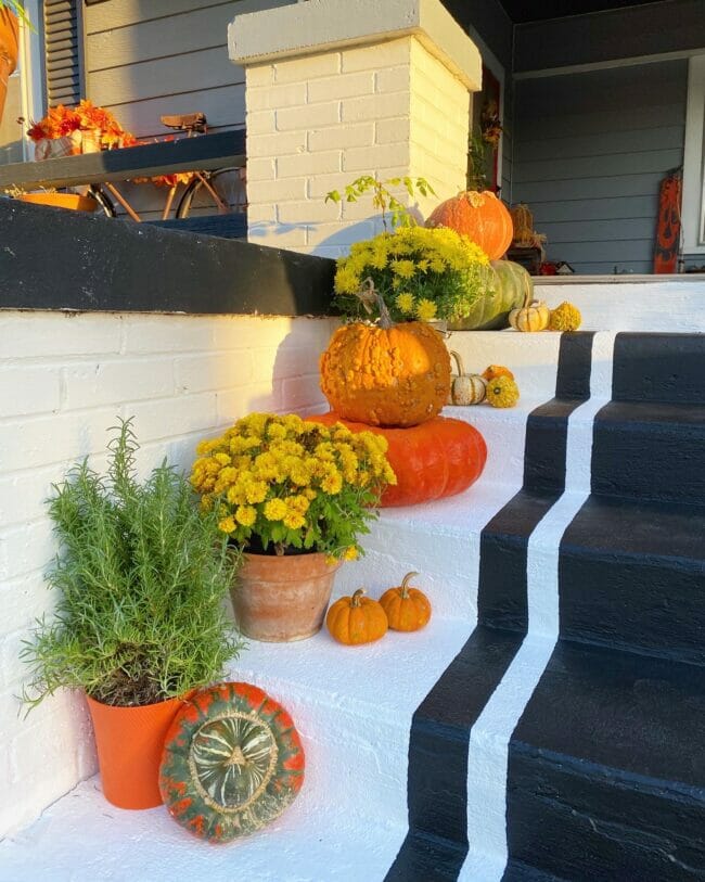 stairs with stripe and pumpkins
