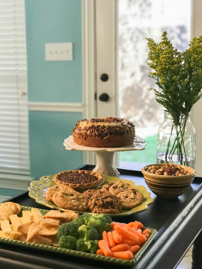 dessert cart with flowers