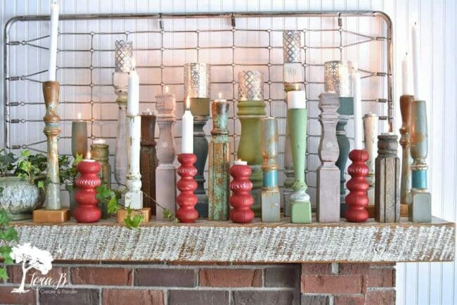 wooden candlesticks on mantel