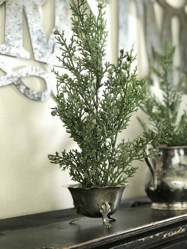 silver creamer with small tree