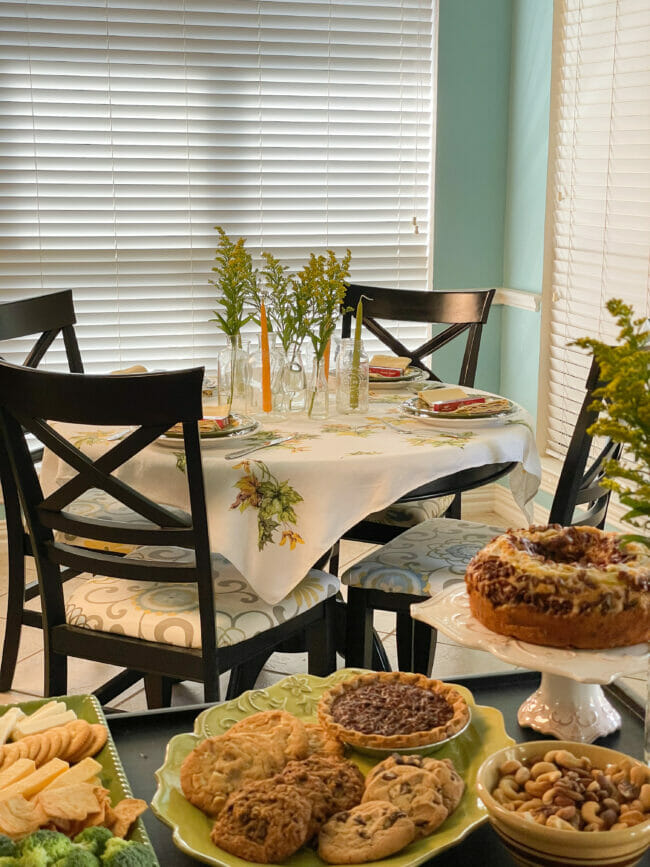 thanksgiving table and dessert cart