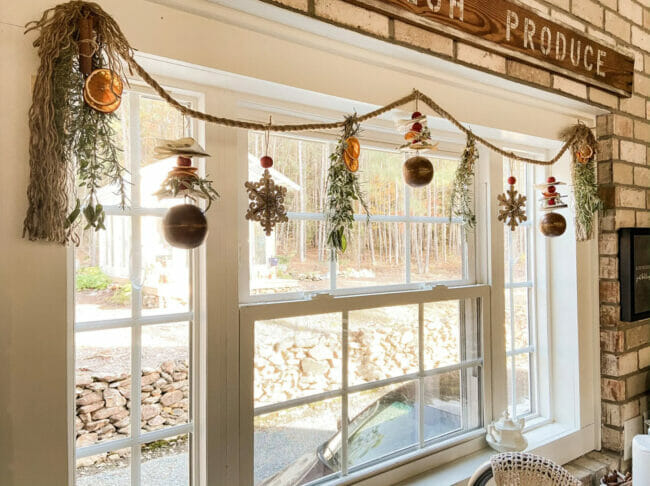 window with dried fruit garland