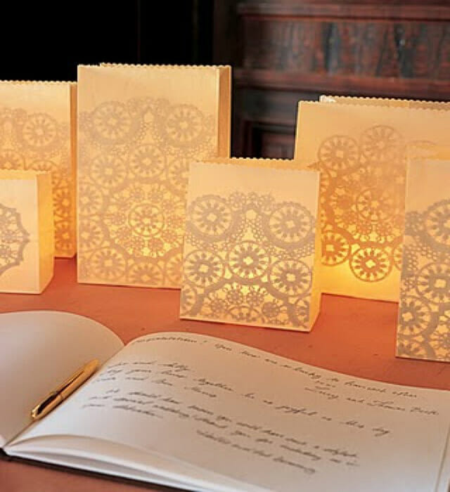 bags with lace luminaries