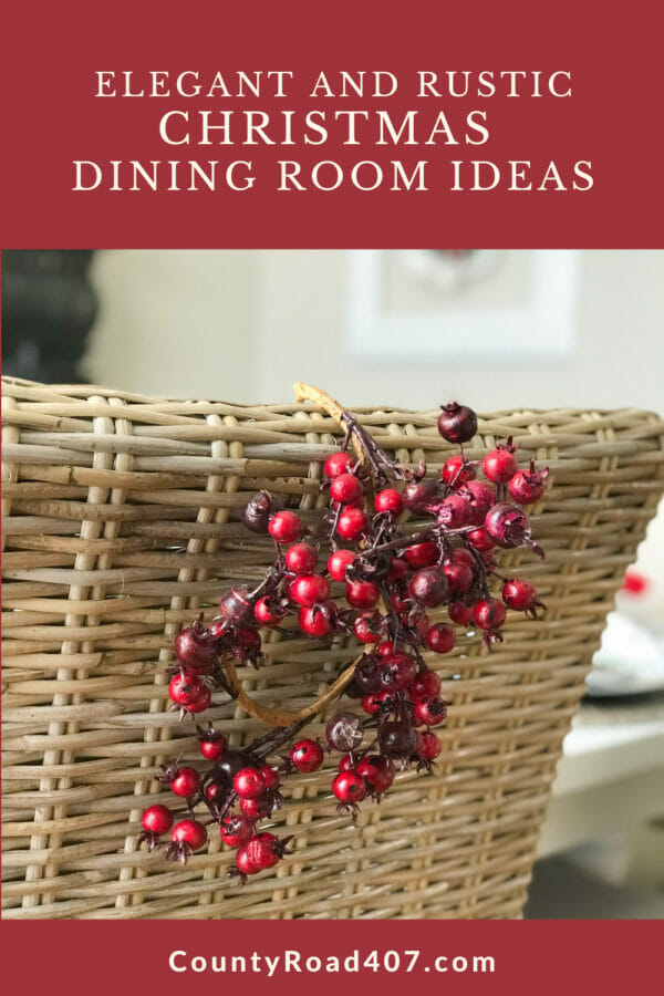 rattan chair with cranberry wreath hanging on back Pinterest Graphic