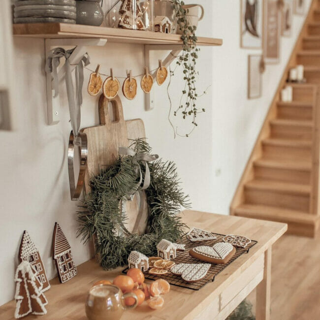 coffee station with stairs and shelf