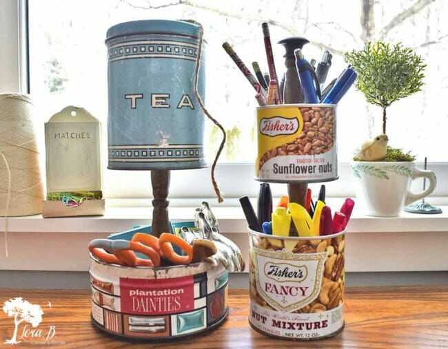 old tins with office supplies