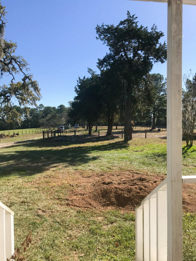 view of open yard with large hole