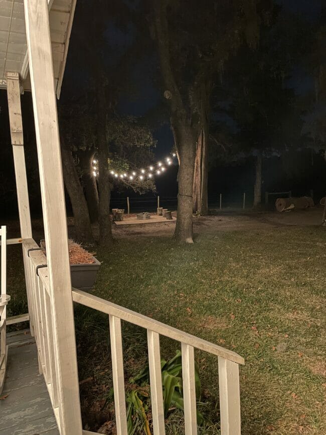 view of firepit from porch