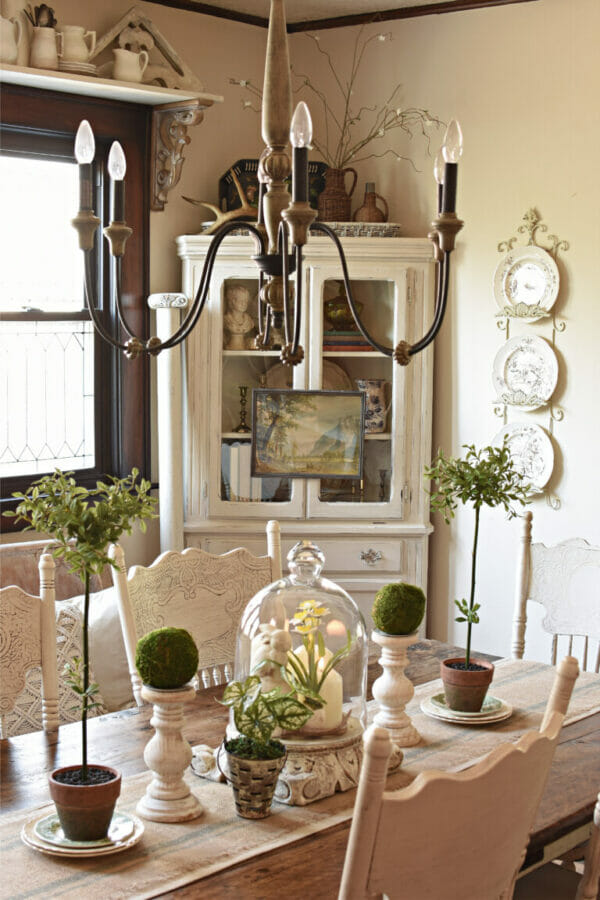 dining room with spring colors and white furniture