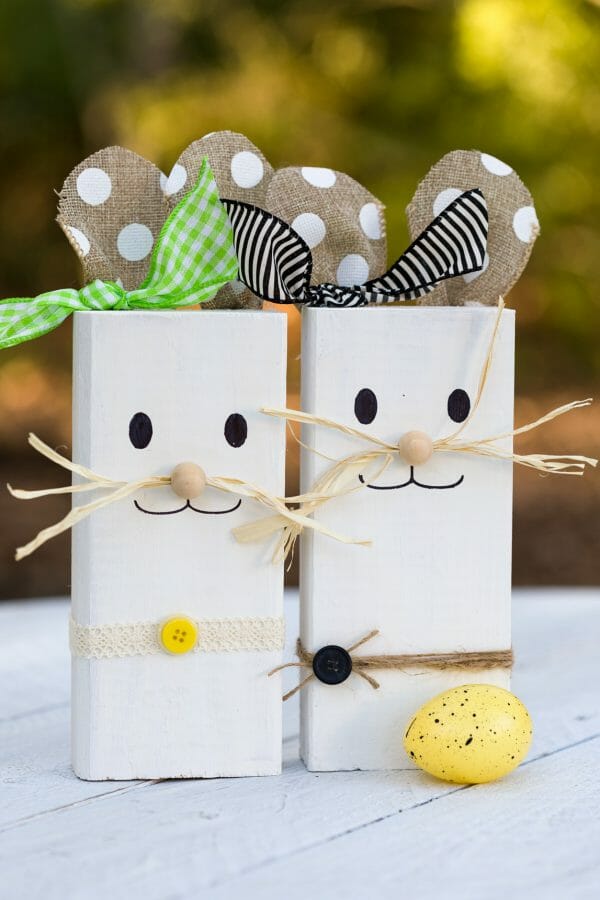 white wooden blocks made into bunnies