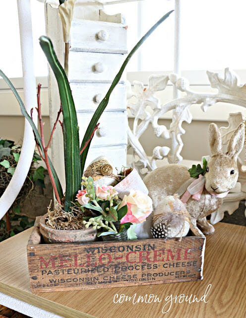 crate with tulips and rabbit