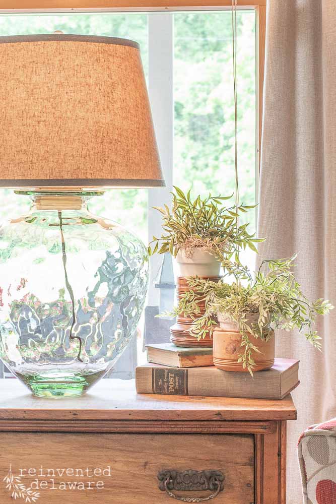 lamp with greenery in front of window