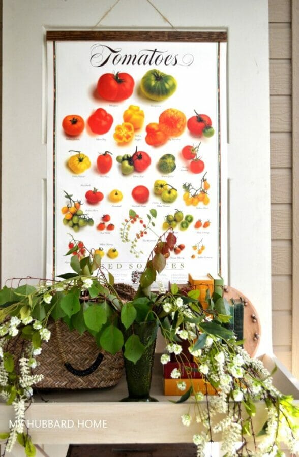 vegetable print with plants in basket