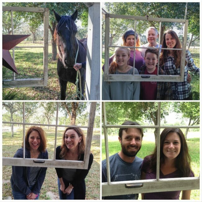 collage of friends inside a window