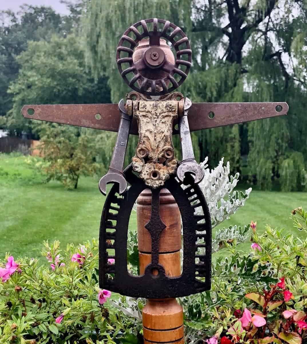 hardware angel in yard for Farmhouse Friday #221